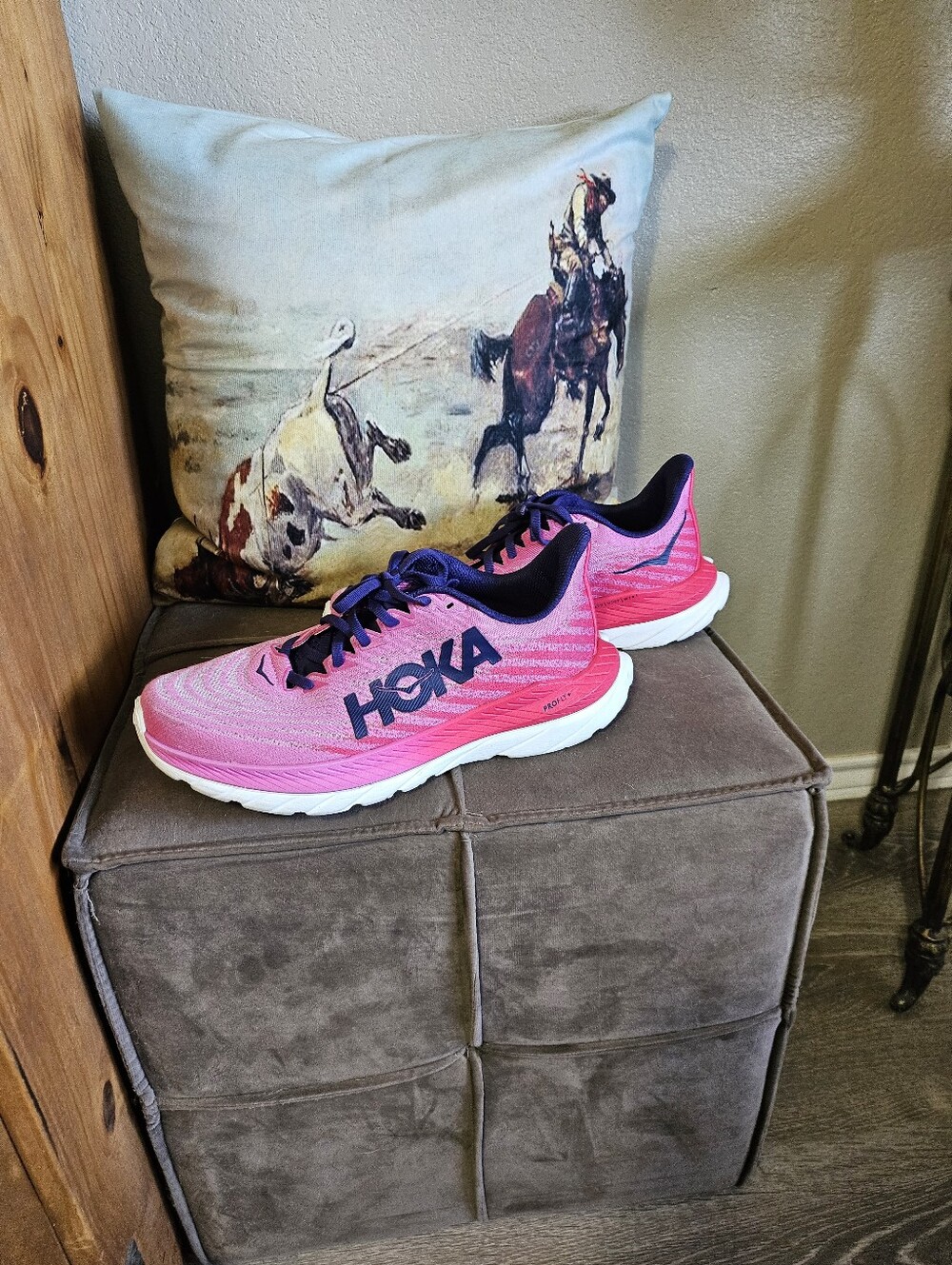 Hoka Women's Bright Pink and Navy Athletic Running Shoes,  MACH 5